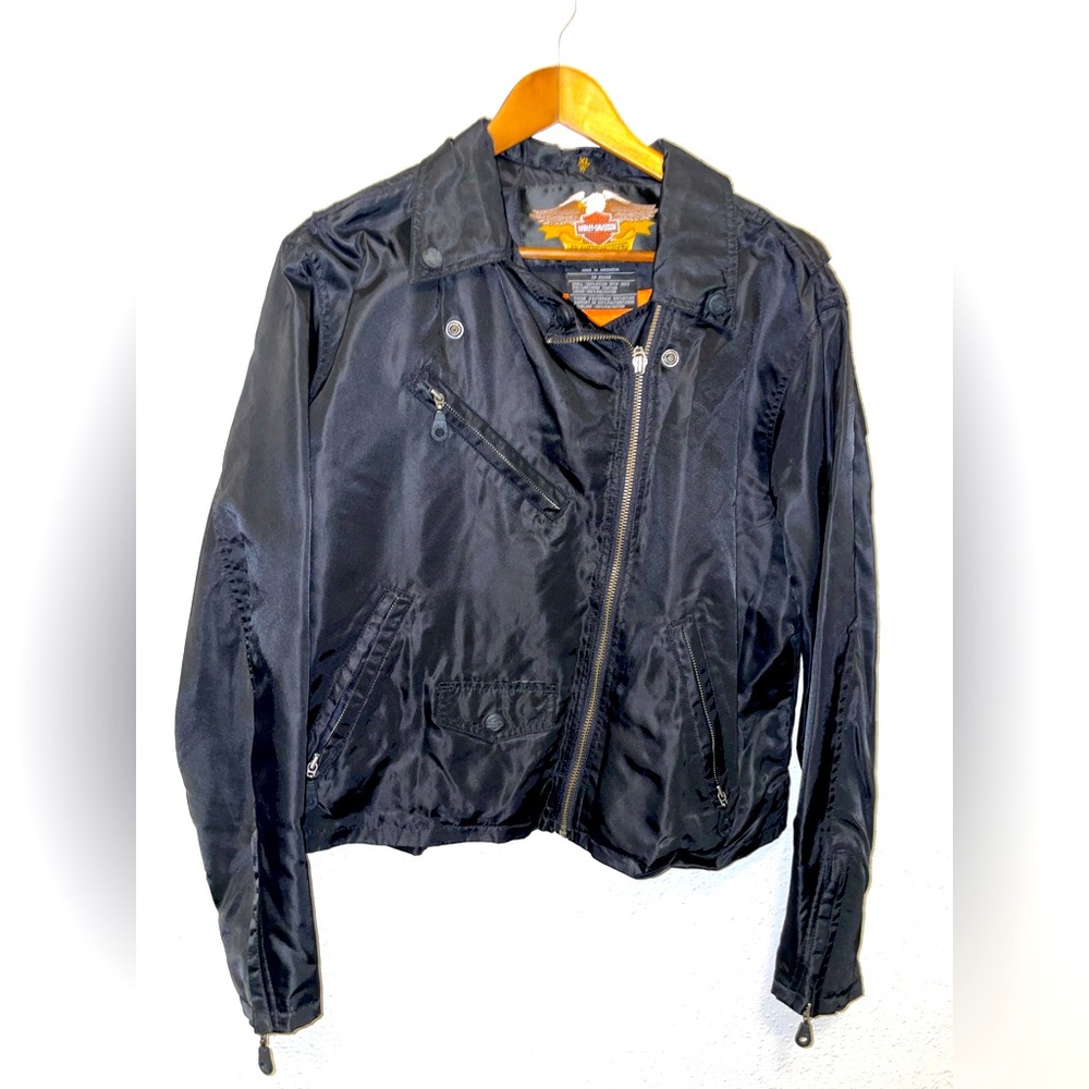 HARLEY DAVIDSON Nylon Black Motorcylce Jacket Size XL-FLAW